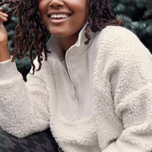 NEW Aerie Dream Sherpa White Quarter Zip Sweatshirt Sweater Jacket Large NWT